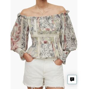 All Saints size 10 Lara Makutu Off Shoulder Top Baroque Paisley Bishop Sleeve